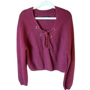 Kendall and Kylie Burgundy Cotton Sweater